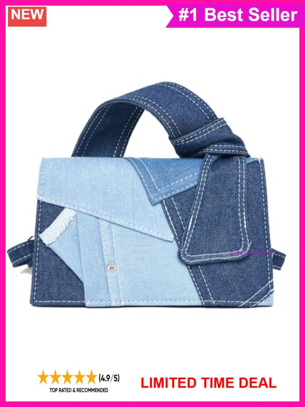 Denim Patchwork Mini Crossbody Purse Quilted Clutch Shoulder Bag